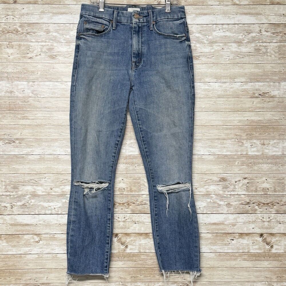 Mother  High Waisted Looker Ankle Fray Jeans Womens 25 Spice It Up Distressed